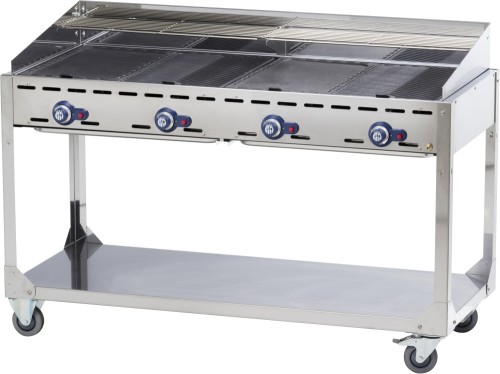 HENDI Grillsystem Green Fire 4 Brenner - 22 kW - mit Radfahrgestell - 1400x612x(H)825 mm