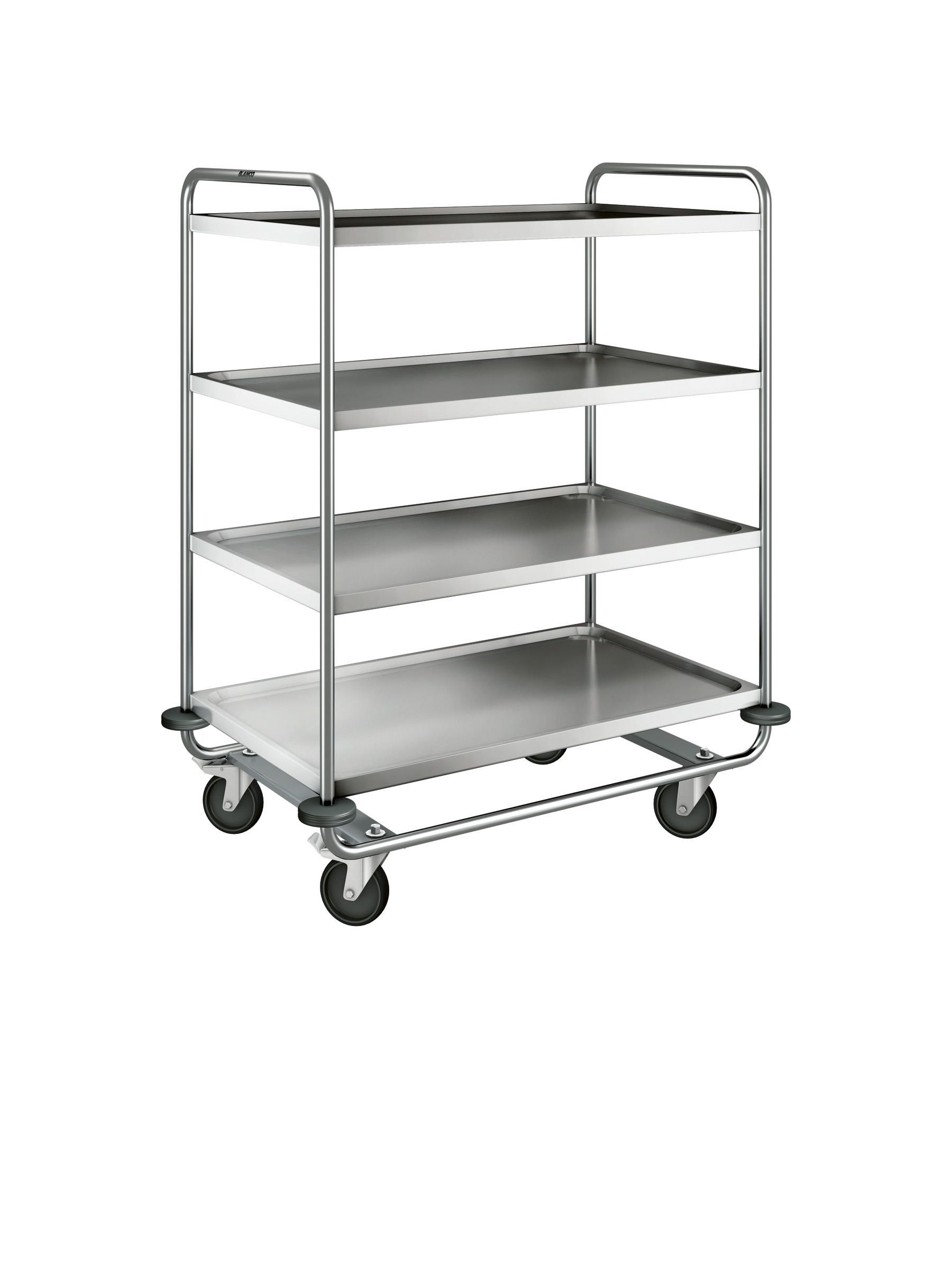 BLANCO Servierwagen a. rostfreiem Edelstahl mit stahlverzinkten Rollen, 4 Lenkrollen Ø 125 mm, davon 2 m. Feststeller, Maße der Borde: 4 Borde