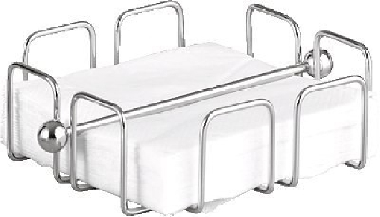 Serviettenhalter WIRE aus verchromtem Metall, für ca. 50 Stück. Mit 4 Kunststoffstoppern für einen stabileren Stand auf der Oberfläche.