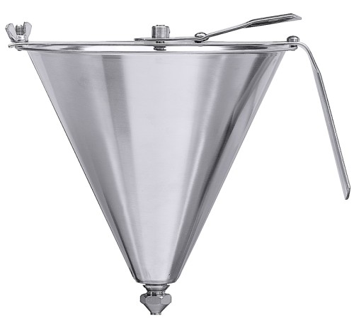 Fondant-/Likörtrichter ganz aus Edelstahl 18/10, seidenmatt, tropfdicht, mit Einhandmechanik, Ablassöffnung wahlweise 4 oder 8