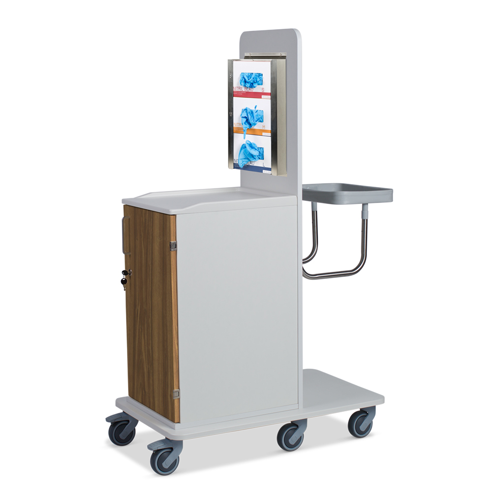 ETHERNASOLID® MULTICART Hygienewagen T12 mit festem Abfallsammler und 3-fach Handschuhboxhalterung, Walnuss