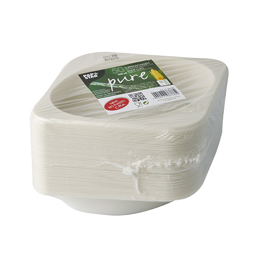 50 Suppenschalen, C-PLA "pure" 500 ml 4 cm x 23 cm x 18 cm weiss mit Anfasser von PAPSTAR
