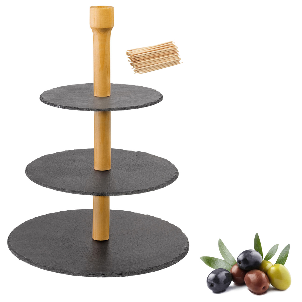 3-stufige Etagere »Tapas + Friends« + 100 Mini-Fingerfood-Sticks