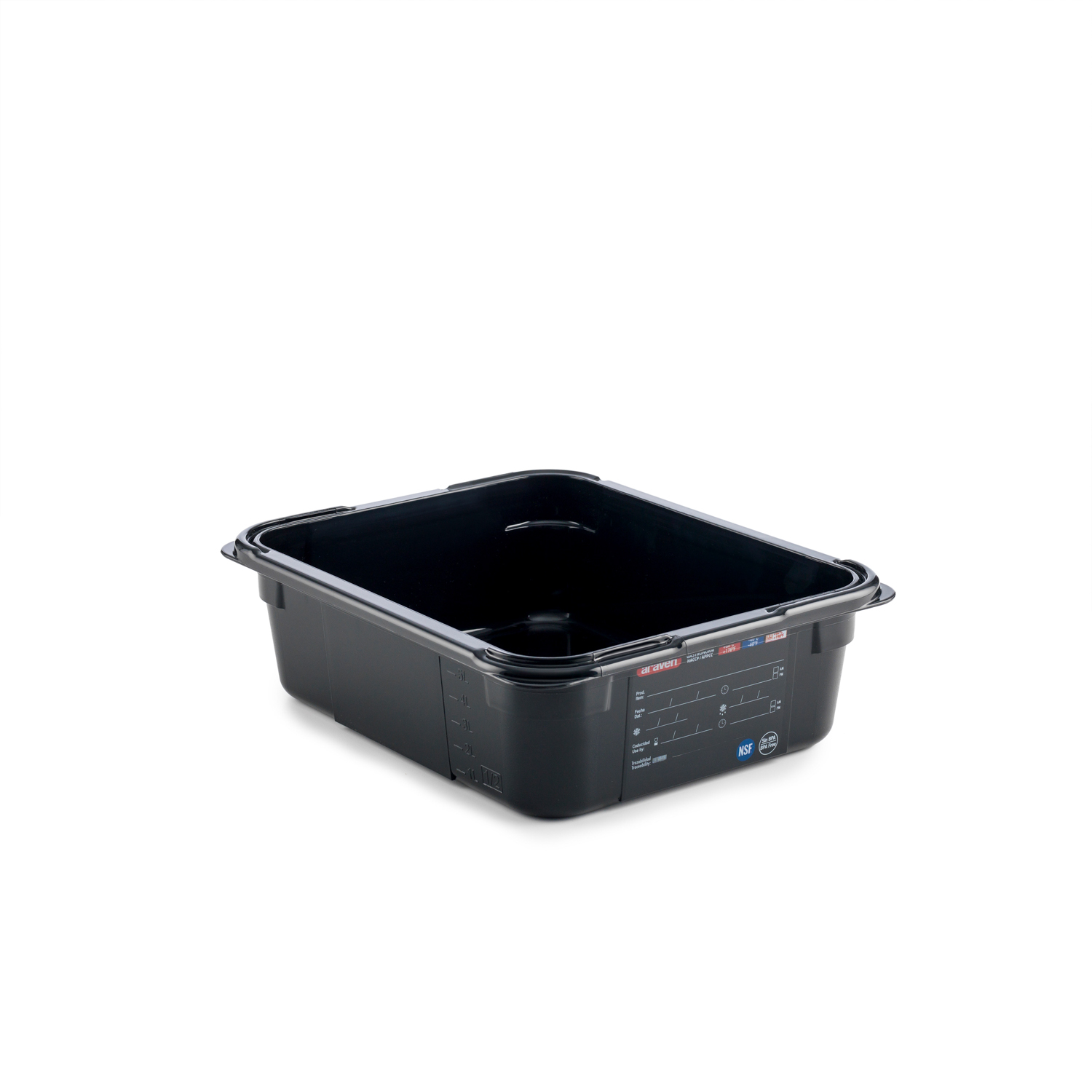 ARAVEN Behälter GN 1/2 100mm Höhe und 6 Liter Fassungsvermögen, BPA-frei und schwarz