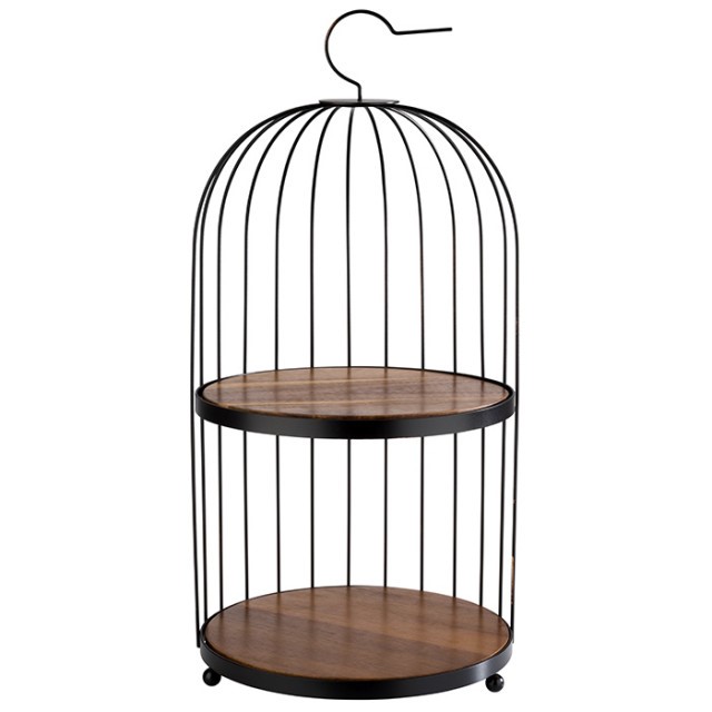 APS Buffetgestell -BIRDCAGE-, Ø 26 cm, H: 54 cm, Metall, schwarz, 2 Platten aus Akazienholz, je Ø 25 cm, H: 1 cm