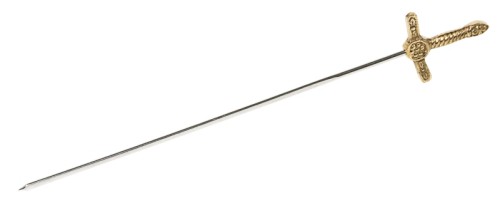 Motiv-Fleischspieße (Schwert) aus Edelstahl, mit Motivgriffen aus massivem Messing, einzeln Gesamtlänge: 29,5 cm, Klingenlänge: 24,5