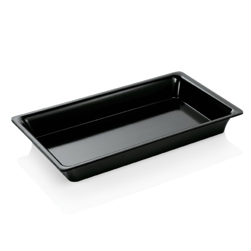GN 1/1 Behälter, mit glattem Rand. Material: Melamin. Serie: GN 97. Inhalt in Litern: 9. Farbe: schwarz. Maße: Höhe: 65 mm