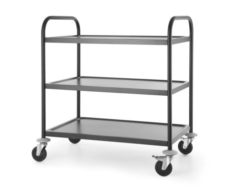 Servierwagen mit 3 Böden, aus Edelstahl, schwarz, 900x590x930 mm