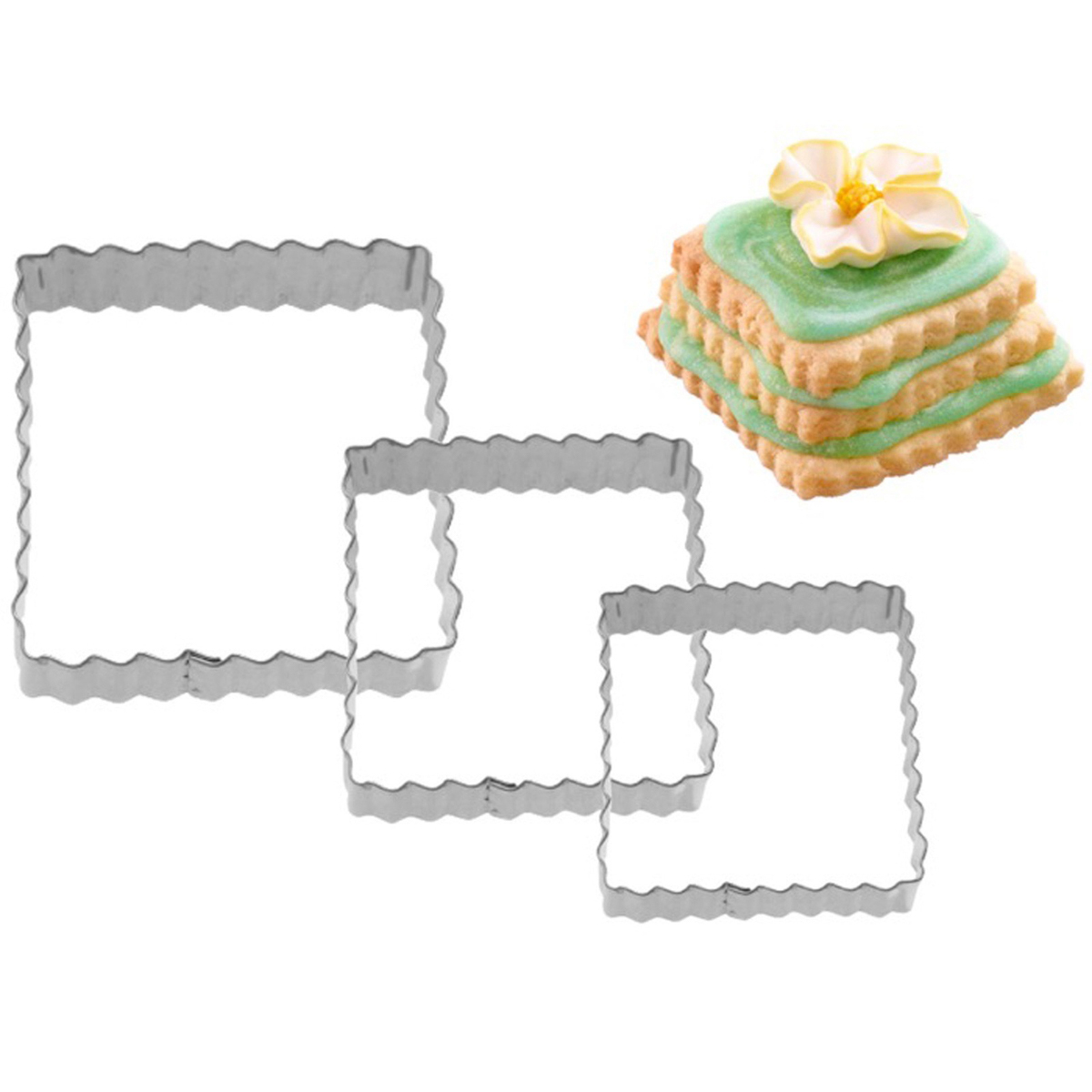 3 Terrassen-Ausstechformen »Quadrat gewellt«, 4 cm, 5 cm, 6 cm