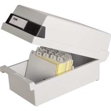 HAN Karteikasten 13,3 x 12,3 x 24,6 cm (B x H x T) DIN A7 quer 800 Karten Polystyrol lichtgrau 1 Stützplatte