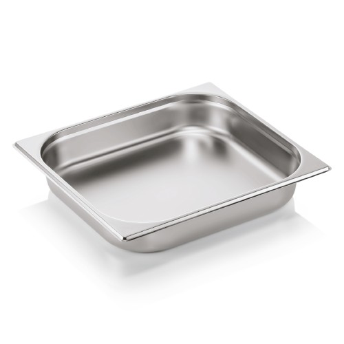 GN 2/3 Behälter, Materialstärke 0,6 mm. Material: Chromnickelstahl. Serie: GN 70. Inhalt in Litern: 5,5. Maße: Höhe: 65 mm