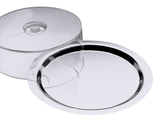 Rundes Tablett mit Haube aus Edelstahl 18/0, hochglänzend, Haube aus Luran, temperaturresistent zwischen -40C und +95C, als