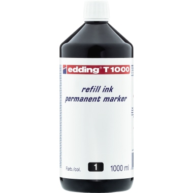 edding Nachfülltinte Marker T1000 Flasche schwarz 1.000ml, Produktverwendung: Permanentmarker edding No.1, 400, 3000,