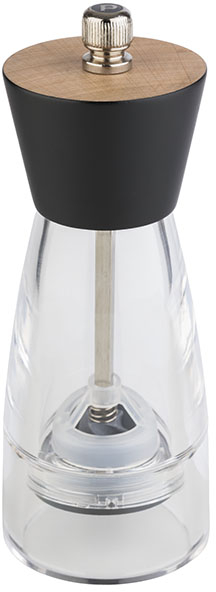 Pfeffermühle -FRIDA- Ø 6 cm, H: 15,5 cm Acryl, Buchenholz Farbe: schwarz / transparent Mahlwerk aus Carbonstahl Mahlgrad