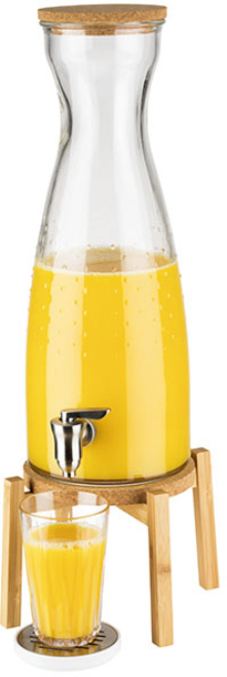 Getränkespender -FRESH WOOD- 23 x 23 cm, H: 56,5 cm Behälter aus Glas Zapfhahn aus Edelstahl Deckel aus Kork Gestell aus