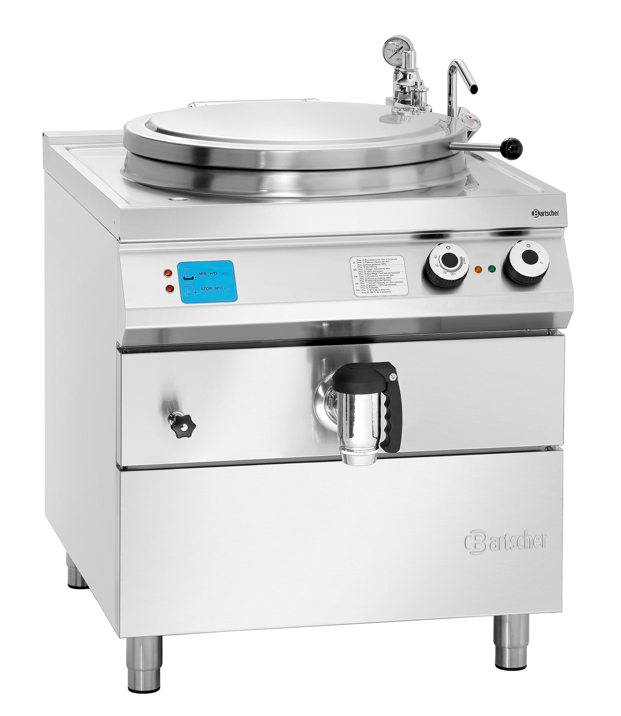 Bartscher Elektro-Kochkessel, 100L |Eigenschaften: Automatische Füllstandskontrolle |Maße: 80 x 90 x 90,0 cm. Gewicht: 139,6 kg