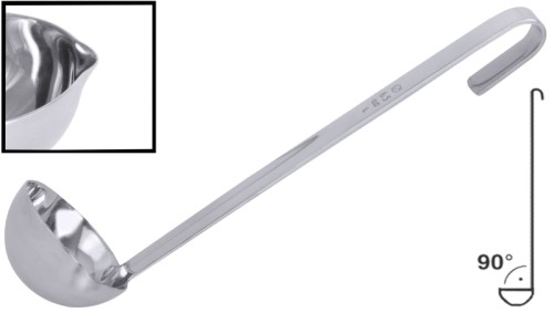 Dressinglöffel, fugenlos aus Edelstahl 18/10, hochglänzend, mit zwei Ausgussschnaupen, Stiel im 90Winkel angesetzt, schwere Qualität