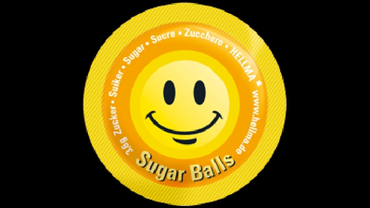 SUGAR BALLS HAPPY von Hellma, Inhalt: 400 Stück à 3,6 g je Karton, Zucker Portions-Packung.