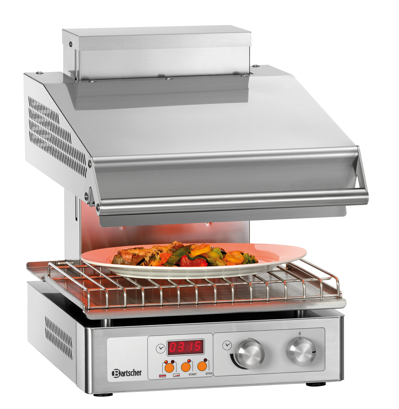 Bartscher Hi-Light-Lift-Salamander 400-2Z |Fettauffangbehälter: Ja | Maße: 40 x 57 x 51,5 cm.Gewicht: 41 kg