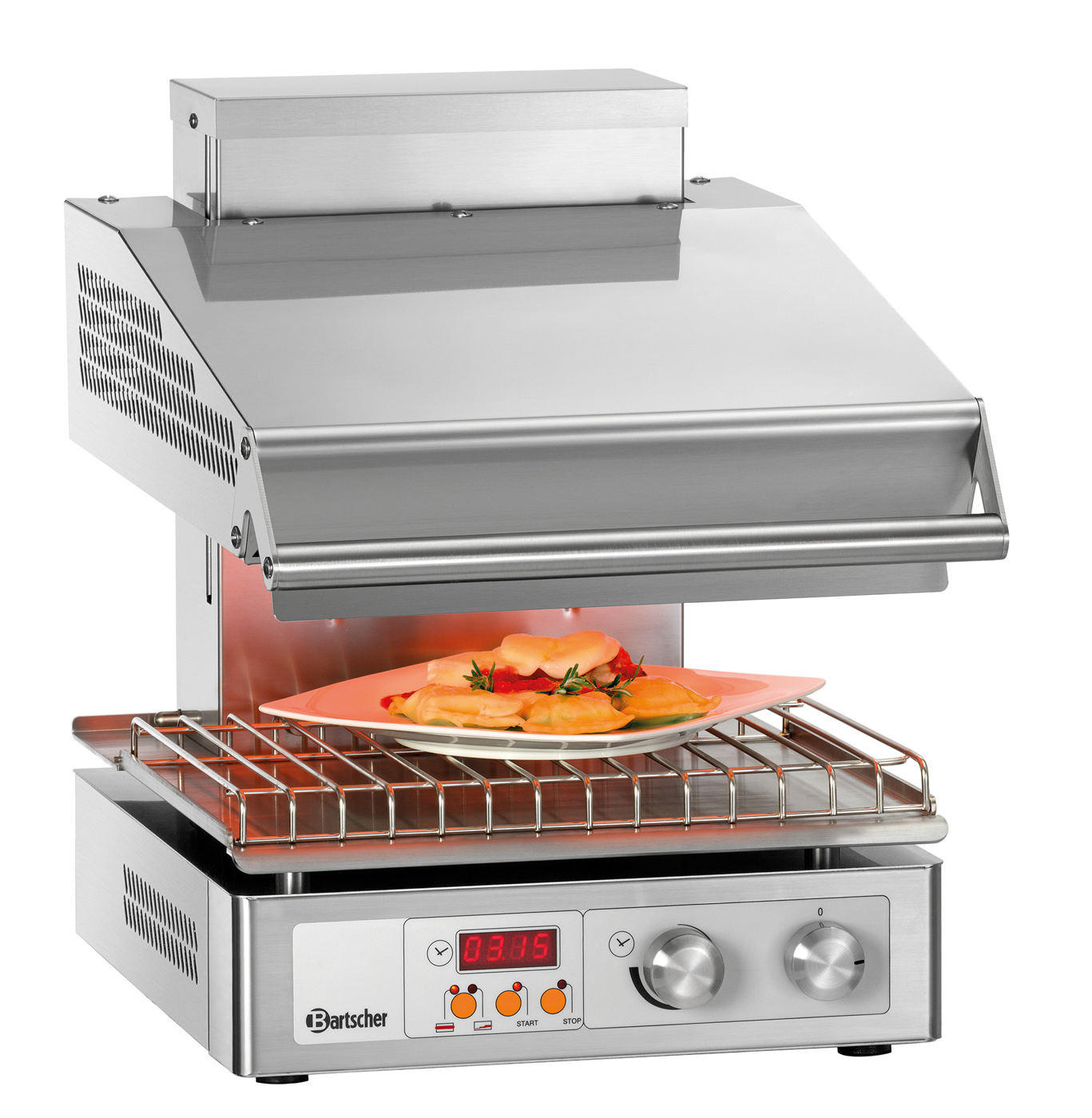 Bartscher Hi-Light-Lift-Salamander 400-2Z |Fettauffangbehälter: Ja | Maße: 40 x 57 x 51,5 cm.Gewicht: 41 kg