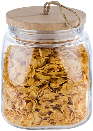 Vorratsglas -WOODY- 14 x 14 cm, H: 17 cm Glas, Kiefernholz, Silikon 2 Liter inklusive Holzdeckel nicht spülmaschinengeeignet