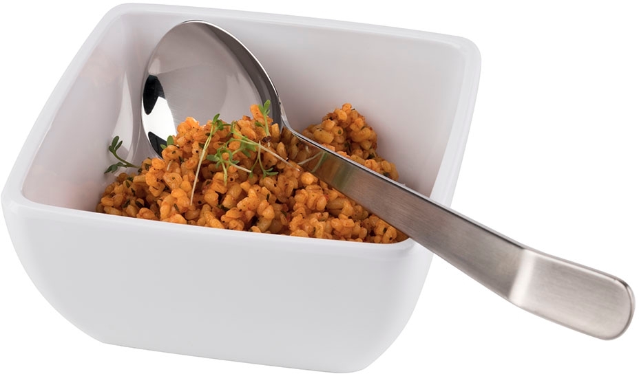 Salat-/ Servierlöffel, klein 6 x 5 cm, Griff: 17 cm 18/10 Edelstahl Vorderteil poliert Stiel mattiert Stielende gebogen