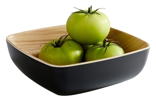 Schale -FRIDA- 16,5 x 16,5 cm, 5,5 cm Melamin innen: Holzoptik außen: schwarz 0,85 Liter spülmaschinengeeignet stapelbar