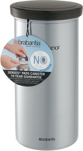 Brabantia Vorratsdose Kaffeepads Senseo® mit Senseo-Aufdruck / grauer Deckel Matt Steel Fingerprint Proof