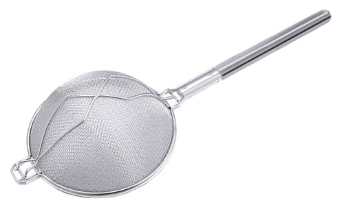 Großküchensieb ganz aus Edelstahl 18/10, außen Stützgewebe, innen mittelfeines Gewebe (6 Loch/cm), mit Verstärkungsrahmen,