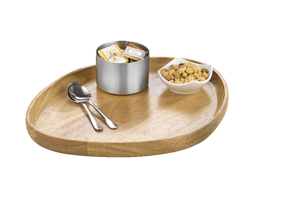 Tablett "COAST", aus Gummibaumholz, asymmetrische Form. Maße ca. 34 x 28 x 2,6 cm