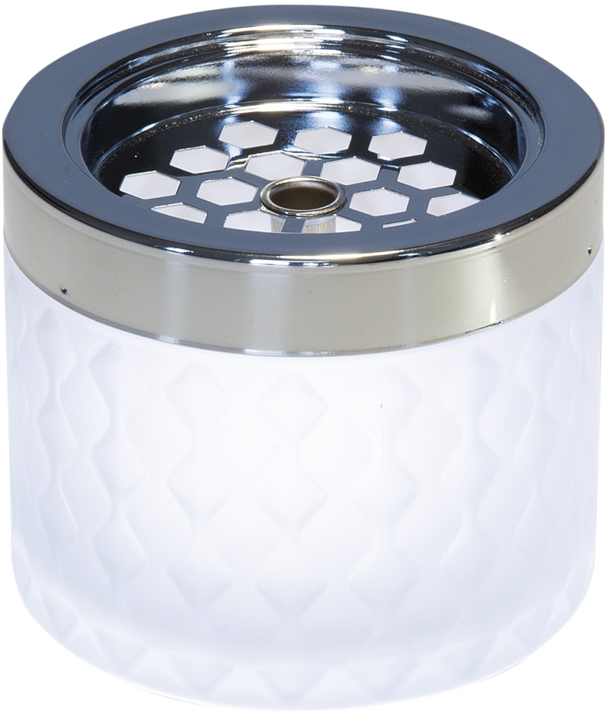 Windaschenbecher Ø 9,5 cm, H: 8 cm Glas, matt-weiß, gefrosted Metall verchromt mit Bajonettverschluss zerbrechlich stapelbar