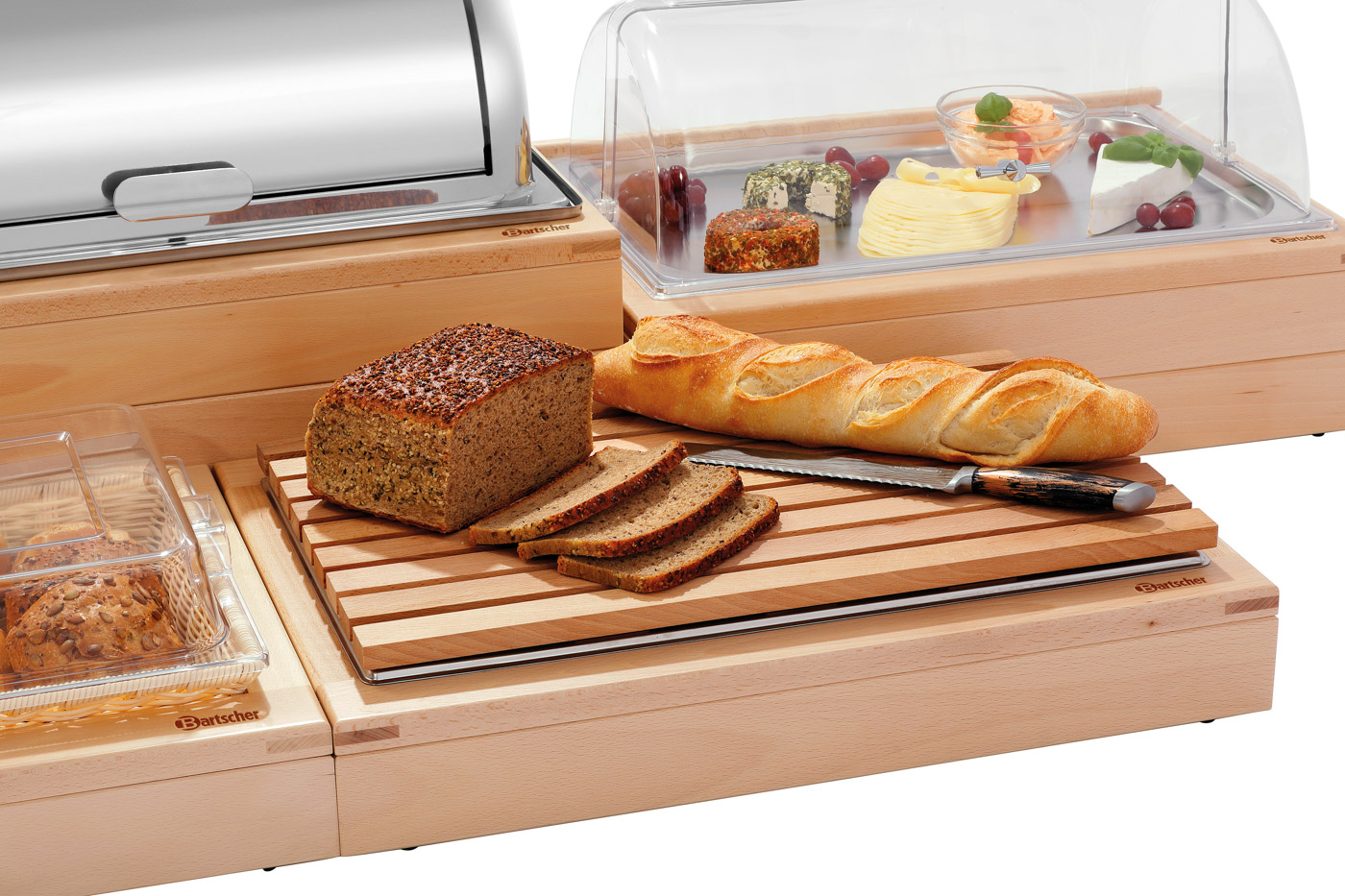 Bartscher Buffet-System Set SHB1/1 | Set bestehend aus: 1 Schneidbrett 1/1 GN ,1 Krümelschale 1/1 GN ,1 Basisrahmen | 40,5 x 58 x
