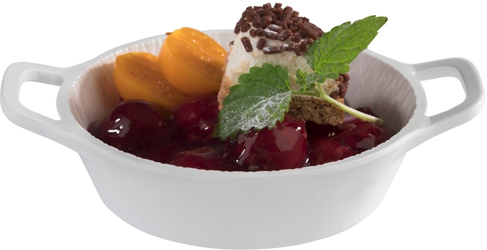 Schale -MINI- Ø 8,5 cm, H: 2,5 cm Melamin, weiß, 0,07 Liter Griff: je 1,5 cm spülmaschinengeeignet stapelbar nicht