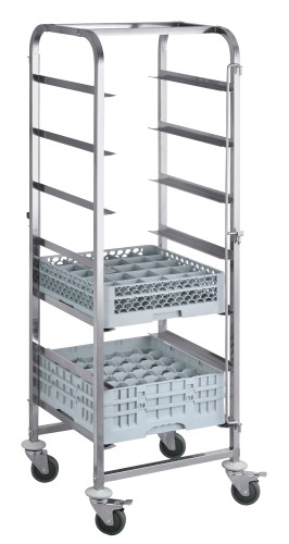 Transportwagen. 7 Schienen. Chromnickelstahl. 4 schwenkbare Rollen, davon 2 mit