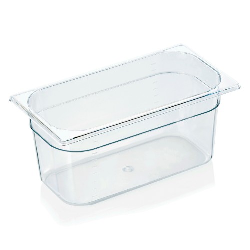 GN 1/3 Behälter, mit Skalierung. Material: Polycarbonat. Serie: GN 94. Inhalt in Litern: 5,5. Maße: Höhe: 150 mm