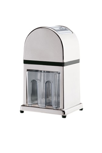 Eiszerkleinerer. Zinkguss, verchromt. mit Handkurbel.