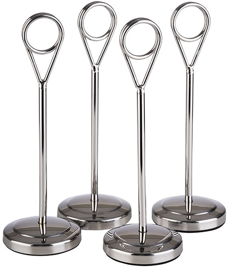 Kartenhalter, 4er Set Ø 5 cm, H: 15,5 cm Edelstahl, hochglanzpoliert inklusive 20 schwarzen Beschriftungskarten aus