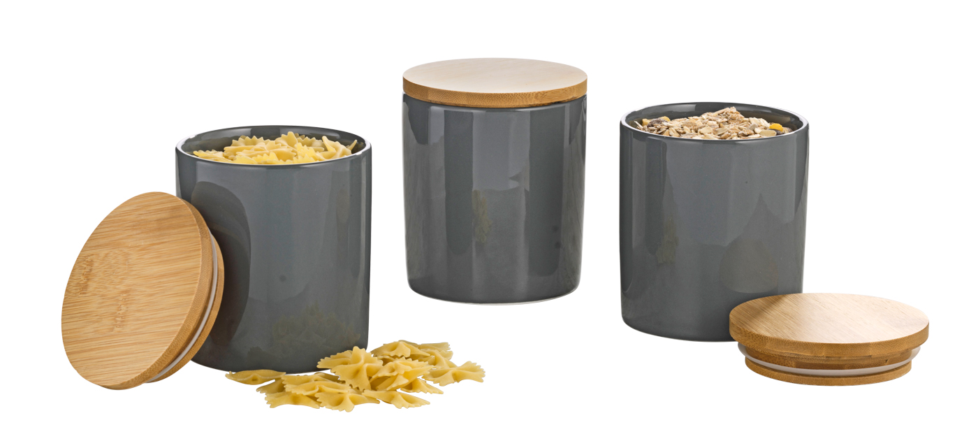 3-teiliges Vorratsdosen-Set GRENOBLE, Höhe 12 cm aus Porzellan, Farbe: Anthrazit.