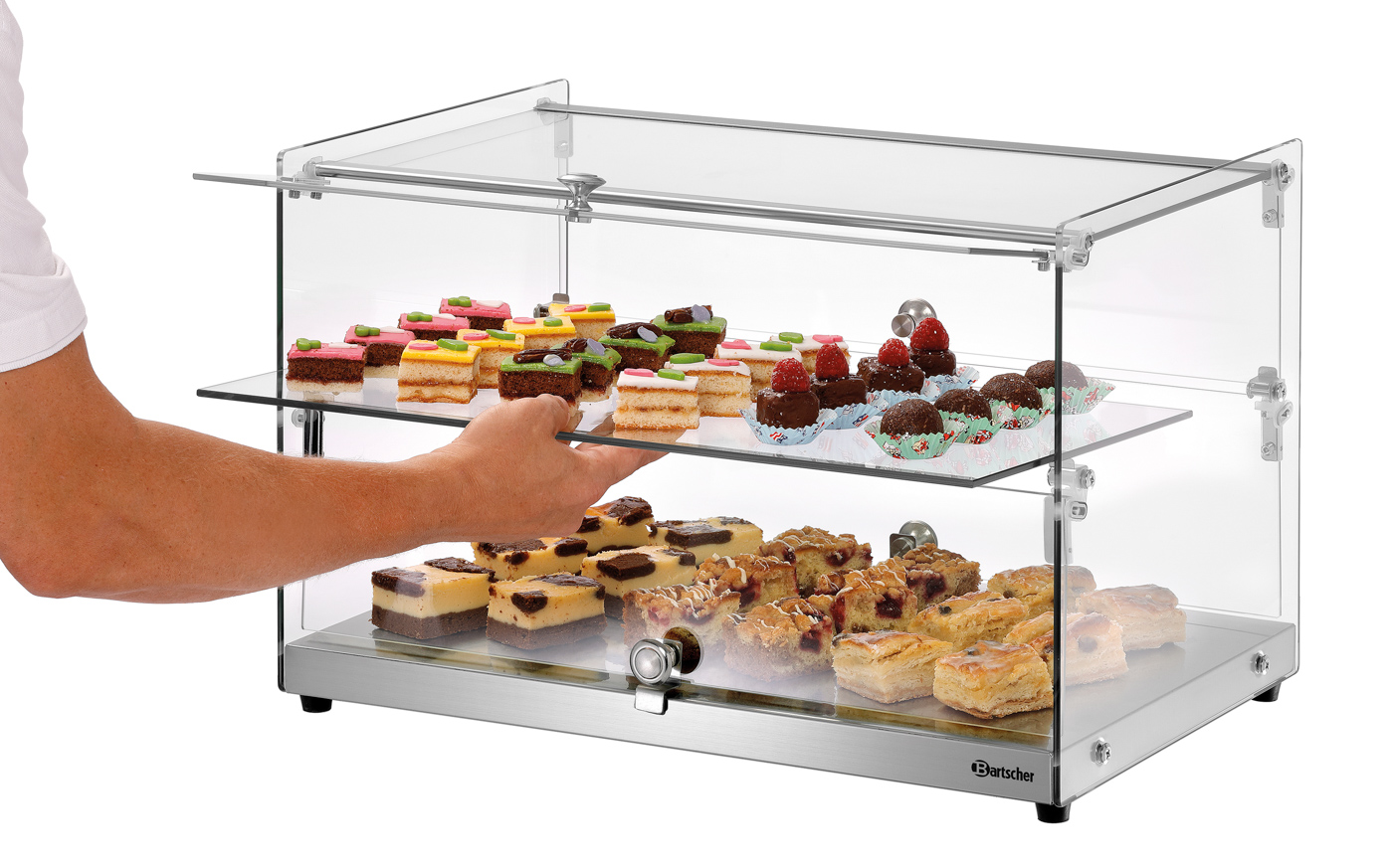 Bartscher Buffetvitrine 5400 2E-K | MaßeTürausschnitt: Unten B 540 x H 150 mm, oben B 540x H 120 mm | Maße: 55 x 37,5 x 37,0 cm.Gewicht: