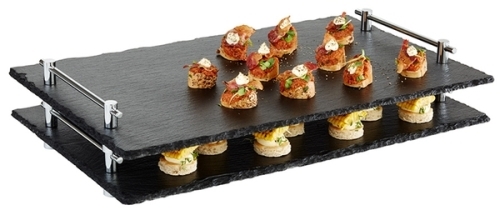 GN 1/1 Naturschieferplatte 53 x 32,5 cm, H: 6 cm Materialstärke 6-9 mm verchromte Griffe, inkl. fest verschraubten