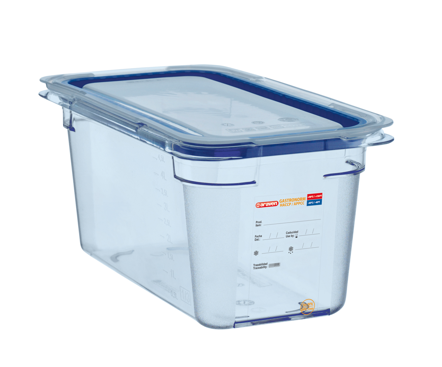 ARAVEN luftdichter Behälter mit Deckel GN 1/3 150mm Höhe und 4,7 Liter Fassungsvermögen, BPA-frei