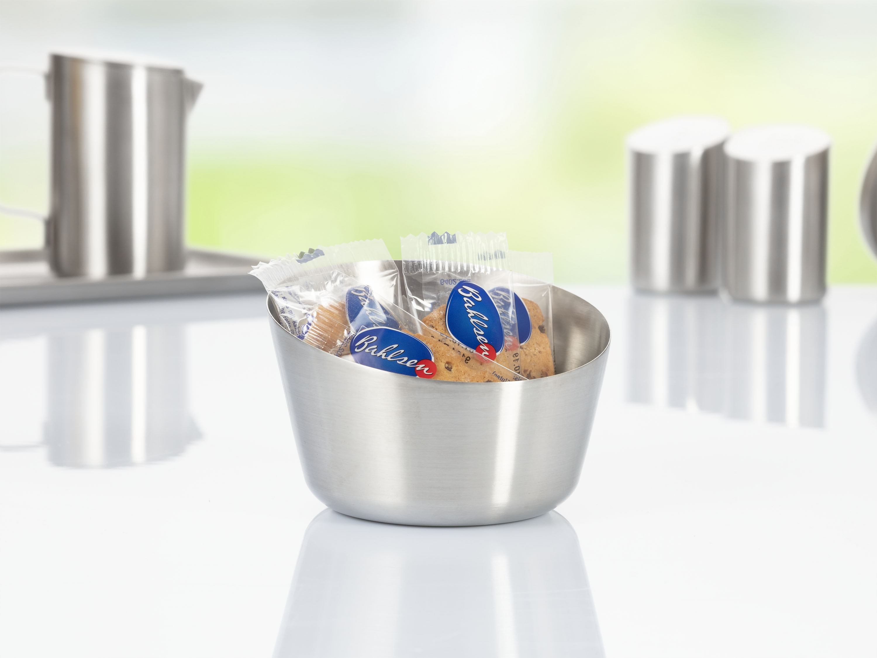 Snack und Dip Schale VISTA, Durchmesser: 120 mm / 88 mm, Höhe: 74 mm mit gebürsteter Oberfläche,