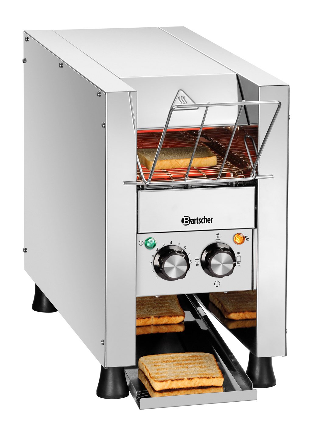 Bartscher Durchlauftoaster Mini-XS | MaßeZufuhröffnung: B 135 x H 58 mm | Maße: 23,5 x65,5 x 39,5 cm. Gewicht: 11,6 kg
