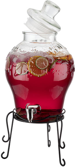 Getränkespender -FRUITS- Ø 25 cm, H: 58 cm, 10,5 Liter Behälter und Deckel aus Glas Dichtung aus Polyethylen Zapfhahn aus