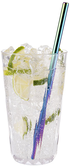 Trinkhalme 11er Set Ø 8 mm, Länge: 21,5 cm 18/8 Edelstahl,Regenbogen-Look Inhalt: - 10 Trinkhalme - 1 Reinigungsbürste