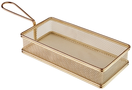 Servier-Frittierkorb 21,5 x 10,5 cm, H: 4,5 cm Edelstahl, Gold-Look Griff 9,5 cm -SNACKHOLDER- spülmaschinengeeignet Farbe: