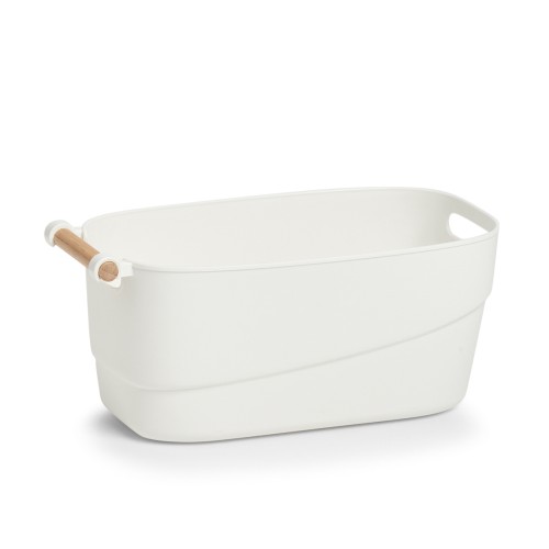 Aufbewahrungskorb, Kunststoff/Holz, weiß. Länge: 335 mm. Breite: 185 mm. Höhe: 150 mm