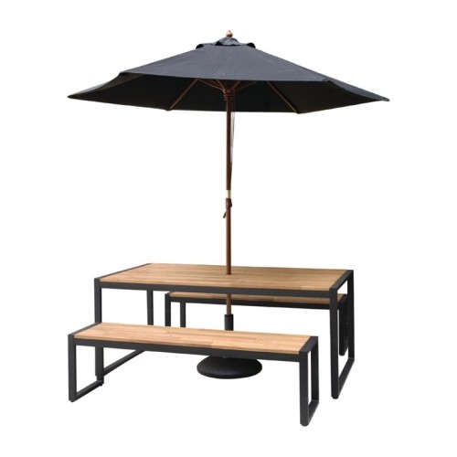 2 Stück Bolero Stahl- und Akazienholzbänke im industriellen Stil 160cm. Vorgeölt für langjährigen Gebrauch.