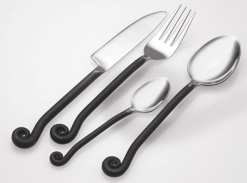 24-tlg. Besteck SARAH 18/10, Griffe unpoliert/geschwärzt