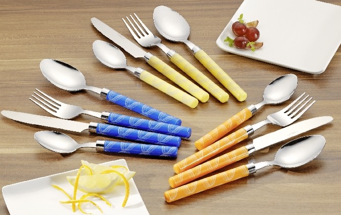 24-teiliges Besteckset LINA, gelb. aus Edelstahl 18/0, trowalisiert. Messer aus Klingenstahl.